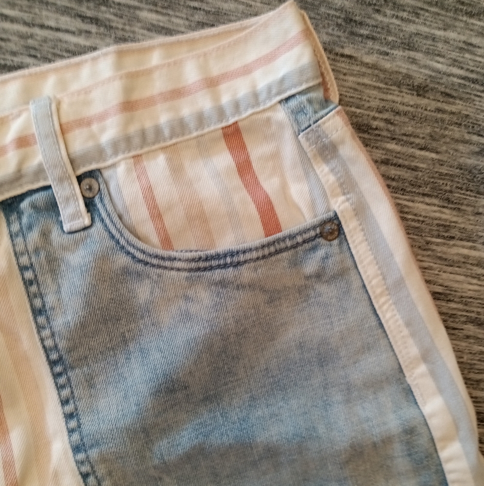 American Eagle | Striped Patchwork Mom Shorts Red… - image 6